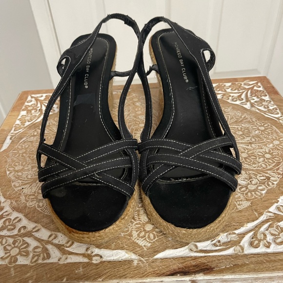 Montego Bay Club Black Strappy Wedge Sandals. Size 10 - Picture 1 of 16